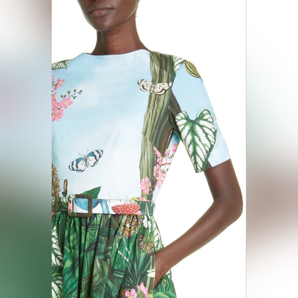 $2,490 NEW OSCAR DE LA RENTA BOTANICAL FOREST POPLIN MIDI RUNWAY DRESS L - Picture 7 of 13